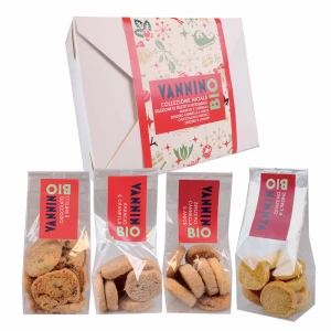 COLLEZIONE NATALE - BOX BISCOTTI 4 GUSTI (BISCOTTI CIOCCOLATO MIRTILLI E SPEZIE, BISCOTTI ARANCIO E CANNELLA, BISCOTTI ZENZERO, CANNELLA E ANICE, BISCOTTI ZENZERO E LIMONE)